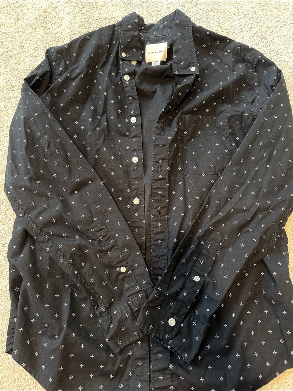 American Eagle Outfitters Black Button-Up Shirt Jacket with White Cross Pattern